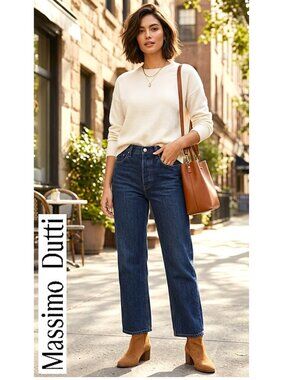 MASSIMO DUTTI - 100% cotton straight leg high rise dark wash jeans